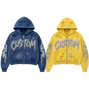 Custom Graphic Zip Hoodie Vintage Acid Wash Heavyweight Cotton Streetwear Apparel for Men Women - Product Image 3