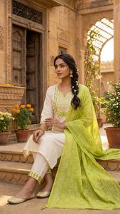 Ensemble ethnique classique pour femme Grace : Ensemble Kurta Palazzo Festif, Ensemble Kurta Traditionnel Intemporel, Ensemble de Luxe avec Dupatta Imprimée - Product Image 4