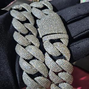 Collar de Plata de Ley Pesada con Eslabones Cubanos Miami, con Piedras de Laboratorio, Estilo Hip Hop, Cadena de Lujo, Elegante Regalo para Hombre - Product Image 3