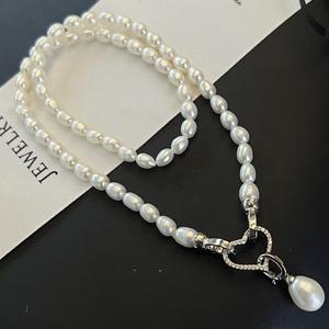 Collar de Perlas de Agua Dulce de Alta Calidad de 5-6 mm + 9-10 mm con Forma de Arroz, con Cierre de Amor, Anillo Doble, Collar con Cierre Universal - Product Image 4