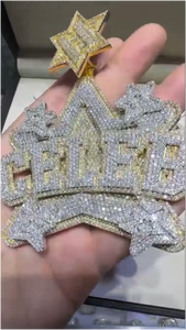 Pendentif personnalisé de luxe en or plaqué 18 carats, style hip-hop, avec moissanite VVS, bijoux en argent sterling 925, pendentif avec nom personnalisé - Product Image 3