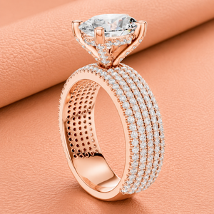 Bague de fiançailles de luxe en or massif 14 carats avec diamant de laboratoire couleur E, taille brillant, certifiée IGI, large bande, sertissage micro-pavé, bijoux pour femme - Product Image 3
