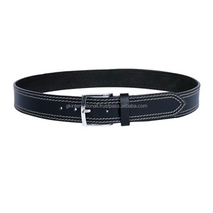 Ceinture décontractée en cuir noir de qualité supérieure, durable et robuste, à double couture, pour hommes, avec boucle en laiton nickelé massif. - Product Image 6