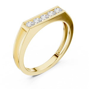 Bague barre moderne de luxe pour homme en or jaune 14K avec cinq diamants de laboratoire taille ronde 1 carat, plaqué rhodium - Product Image 2