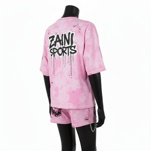 2026 New Women Premium Cotton Terry T Shirt Booty Short <b>Set</b> 240 GSM Soft <b>Tie</b> Dye Fabric Custom Puff Print Logo Women's <b>Sets</b> - Product Image 5