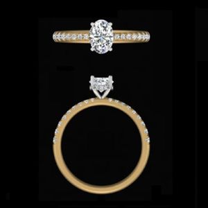 แหวนหมั้นเพชรทรงรี 1.26 กะรัต หรูหรา พร้อมวงแหวนแบบซ่อนและวงแหวนประดับเพชรแบบ Pave ทองคำ 14k 18k สีเหลือง สำหรับเจ้าสาว - Product Image 2