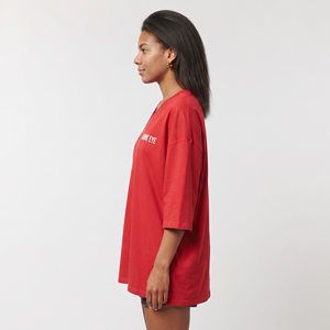 Custom Logo Women's Oversized V- Neck T Shirt Longline Three Quarter Sleeve <b>Dropped</b> Shoulder Breathable Cotton Tee - Product Image 4
