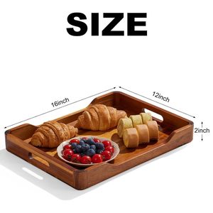 Meilleur grossiste de plateaux de service rectangulaires en bois d'acacia massif, plateau à nourriture sculpté, chez Global Export supplier - Product Image 5