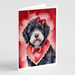 Whimsical Portuguese Water Dog Valentine's Note Cards Pack 8 Blank A7 Tamaño 5x7 Tarjetas de felicitación con sobres - Product Image 1