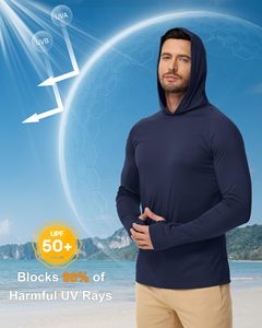 เสื้อตกปลาผู้ชาย OEM แบบเรียบง่าย ป้องกันแสงแดด UPF 50+ แขนยาว มีฮู้ด ระบายความชื้น ป้องกันรังสียูวี เหมาะสำหรับกิจกรรมกลางแจ้ง - Product Image 4