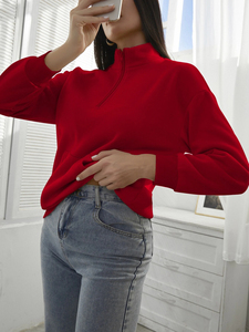 Sudadera con capucha de algodón para mujer, personalizada con logo de alta calidad, informal, de primavera, con media cremallera y cuello vuelto, de forro polar - Product Image 4