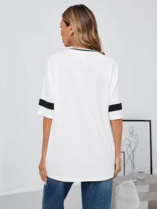 Maillot de football blanc à col en V pour femmes, avec numéro 89, manches trois quarts, coupe ample, vêtements de sport respirants - Product Image 2