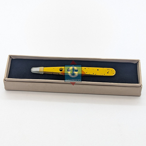 แหนบคีบคิ้วปลายเฉียงสีเหลืองสแตนเลสสตีลสำหรับกำจัดขนแต่งหน้าความงาม - Product Image 6