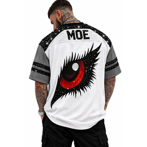 T-shirt de style football pour hommes avec motif œil en strass de luxe, style streetwear surdimensionné, style maillot de sport, maille respirante, unisexe - Product Image 3