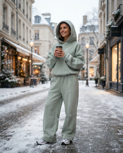 Custom Logo Women's Oversized Hoodie and Wide Leg Jogger Tracksuit <b>Set</b> Fleece Contrast Piping Casual Contrastline Sweat Suit - Product Image 6