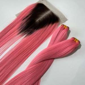 Ensemble de Cheveux Humains Bruts de Haute Qualité Ensemble et Fermeture Super Double Dessiné Ombre Rose Couleur Os Droite Prix Usine - Product Image 6