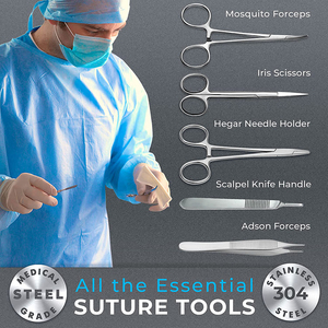 Kit d'entraînement complet à la suture pour l'éducation chirurgicale et la formation aux compétences de suture, avec peau d'entraînement en silicone et acier inoxydable - Product Image 6