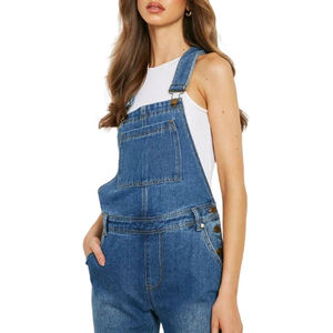 Salopette en jean pour femme avec logo personnalisé, streetwear de haute qualité, 100% coton, poche latérale sur mesure, salopette en jean élégante - Product Image 2