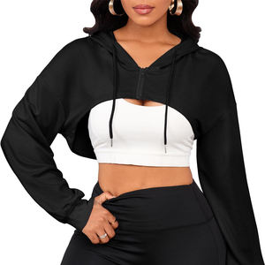 Sweat-shirt à capuche court pour femme, coupe décontractée, hiver, uni, en mélange de coton respirant, style streetwear, vêtement tendance pour le quotidien, vente en gros à prix abordable - Product Image 2