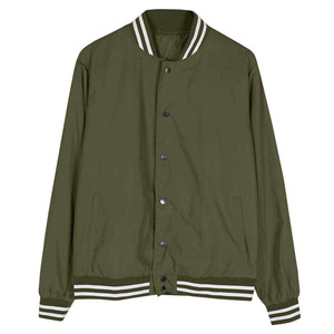 เสื้อแจ็คเก็ตบอมเบอร์ปักโลโก้ตามสั่งสำหรับผู้ชาย สีเขียว น้ำหนักเบา ผลิตจากโพลีเอสเตอร์ สไตล์เบสบอล  ติดกระดุมแป๊ก  คอเสื้อถักแบบริบ - Product Image 3
