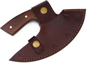 Couteau à pizza Ulu, couteau à désosser Mezzaluna, couteau à découper en acier Damas d'Alaska de 7 pouces avec manche en bois, pointe tombante, de Sheikh Enterprises - Product Image 4