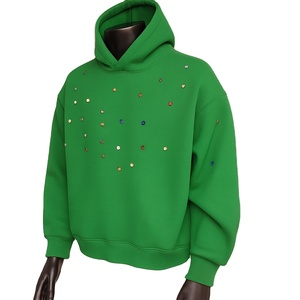 <b>Winter</b> Front Sweatshirt Rhinestone Heavy Weight Fleece Pullover Hoodie Custom High Quality 100% Cotton Solid Embroidered Men's - Product Image 1