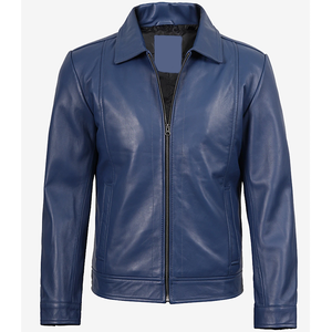 Blousons en cuir de vachette bleu marine pour hommes, tendance 2026, décontractés, avec col rabattable, fermeture éclair, coupe ajustée, pour l'hiver (OEM) - Product Image 4