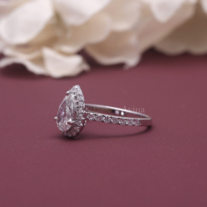 IGI Certified Lab Grown Pear Cut <b>Diamond</b> Halo Engagement <b>Ring</b> 14K White / Rose And Yellow Gold Pear Shaped <b>Diamond</b> <b>Ring</b> - Product Image 6