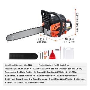 Tronçonneuse à essence 52CC 18 pouces 2,55 CV avec carburateur Walbro, sans fil, portative, pour la coupe des branches d'arbres - Product Image 3