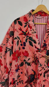 Robe kimono longue à manches longues en coton tissé à imprimé floral fait main, col en V, séchage rapide, pour demoiselle d'honneur, été - Product Image 4