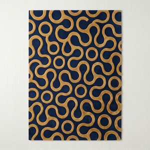 Handmade Abstract Geometric Cut Pile Non-Slip Medium Pile Modern Tufted Wool/Cotton Area Rug Navy Blue Mustard Gold - Product Image 1