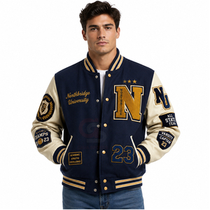 Chaqueta Universitaria de Béisbol Personalizada para Hombre, con Mangas de Cuero y Bordado Chenille de Alta Calidad, Fabricada por OEM - Product Image 4