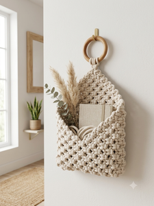 Handmade Rattan Macrame Wall Hanging Storage Pocket Boohoo Tassel Wall <b>Decor</b> for Home Entryway Bedroom - Product Image 3