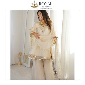 Último Diseño y Nuevo Estilo, Traje Sharara de Organza de Seda Tebby con Bordado de Encaje y Espejos Reales, Colección para Bodas en Venta - Product Image 3