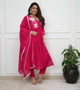 Ensemble haut et bas KF 1014 pour femme, style romain, 60x60, fait main, en coton, avec dentelle en soie romaine, dupatta, tenue ethnique traditionnelle - Product Image 5