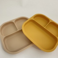 Assiettes pour tout-petits antidérapantes divisées incassables avec ventouse - 100% silicone de qualité alimentaire - Passe au micro-ondes et au lave-vaisselle - Sans BPA