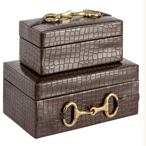 Caja de Almacenamiento de Cuero Richmond Interior Blade, Juego de Cajas de Cuero Apilables Rectangulares con Cierre de Gancho Dorado - Product Image 3