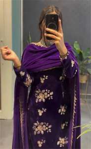 Salwar Sahara Artisanal Moderne Ethnique en Velours de Viscose Lourd et Faux Georgette Fluide, Orné de Paillettes, à Quatre Volets, pour Mariage, Diwali, Été - Product Image 2