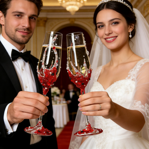 Flûte da Champagne Vintage in Cristallo Rosso Soffiato a Mano con Perle, Bicchieri da Vino Trasparenti per Anniversari <span class=keywords><strong>e</strong></span> Compleanni - Product Image 2