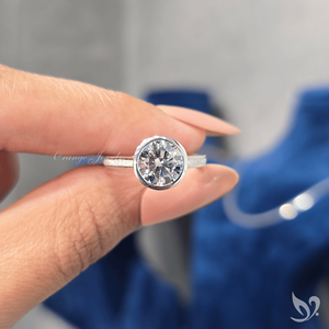 Bold 2.00ct round cut lab grown diamond engagement <b>ring</b> IGI certified <b>statement</b> bezel set diamond band <b>ring</b> in white gold - Product Image 4