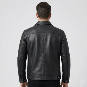 Veste en cuir véritable pour homme, style décontracté, col chemise, veste de camionneur, double poche à rabat, manteau en cuir véritable pour homme - Product Image 3