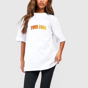 Camiseta Blanca Oversize para Mujer, Cuello Redondo, Manga Corta, Corte Holgado, Logotipo Estampado, Algodón Transpirable, para Todas las Temporadas - Product Image 1