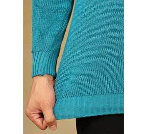 Pull en laine tricoté de couleur turquoise unie pour homme de qualité supérieure |   Pull d'hiver à col rond avec motif géométrique, séchage rapide et doux - Product Image 4