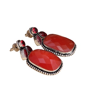ARTS JEWELS Brass Oxidized Silver Quartz <b>Cushion</b> Drop Earrings Ethnic Boho Antique Jewelry From Rajasthan for Women Party Gift - Product Image 1