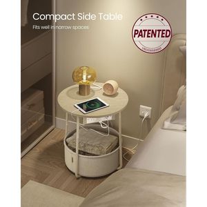 Tavolino da Salotto con Stazione di Ricarica, Tavolino Rotondo con Cesto in Tessuto e Porte USB - Product Image 3