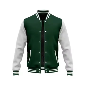 Veste de sport verte pour homme avec manches blanches, fermeture à boutons, col rabattu, vêtement décontracté d'automne, coupe régulière, couleur unie - Product Image 1