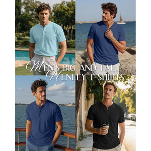 Men's Short Sleeve <b>Henley</b> T-Shirt Solid Color Knitted Casual Regular Fit V-Neck <b>Top</b> - Product Image 4