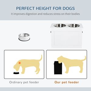 Stazione da pranzo per animali domestici rialzata bianca con ciotole in acciaio per alimenti per grandi cuccioli e mangiatoie e ciotole per animali domestici - Product Image 6