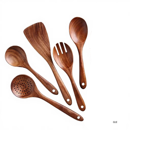 Ustensiles de cuisine en bois d'acacia antiadhésifs : Spatule, Louche, Cuillère pleine, Cuillère à pâtes, Cuillère ajourée, Fouet - Product Image 2