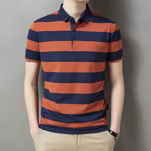 Camiseta de Manga Corta para Hombre, Diseño Personalizado con Logotipo OEM, Algodón Transpirable, Talla Grande, Cuello Polo a Rayas - Product Image 2